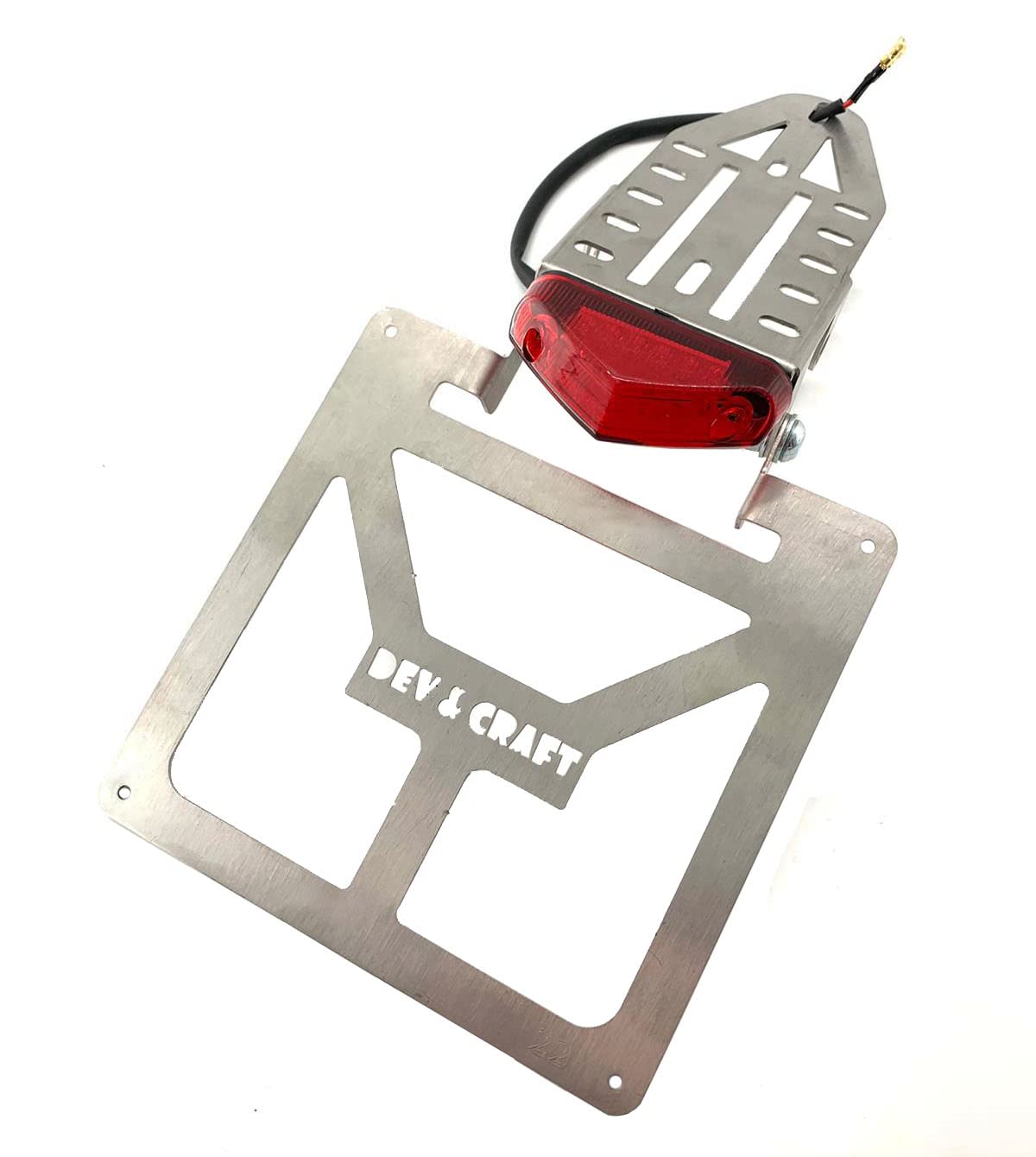 Portatarga Pieghevole Universale per Codino Stretto CC 125 300 450 Motard Enduro Moto Con Faretto Rosso