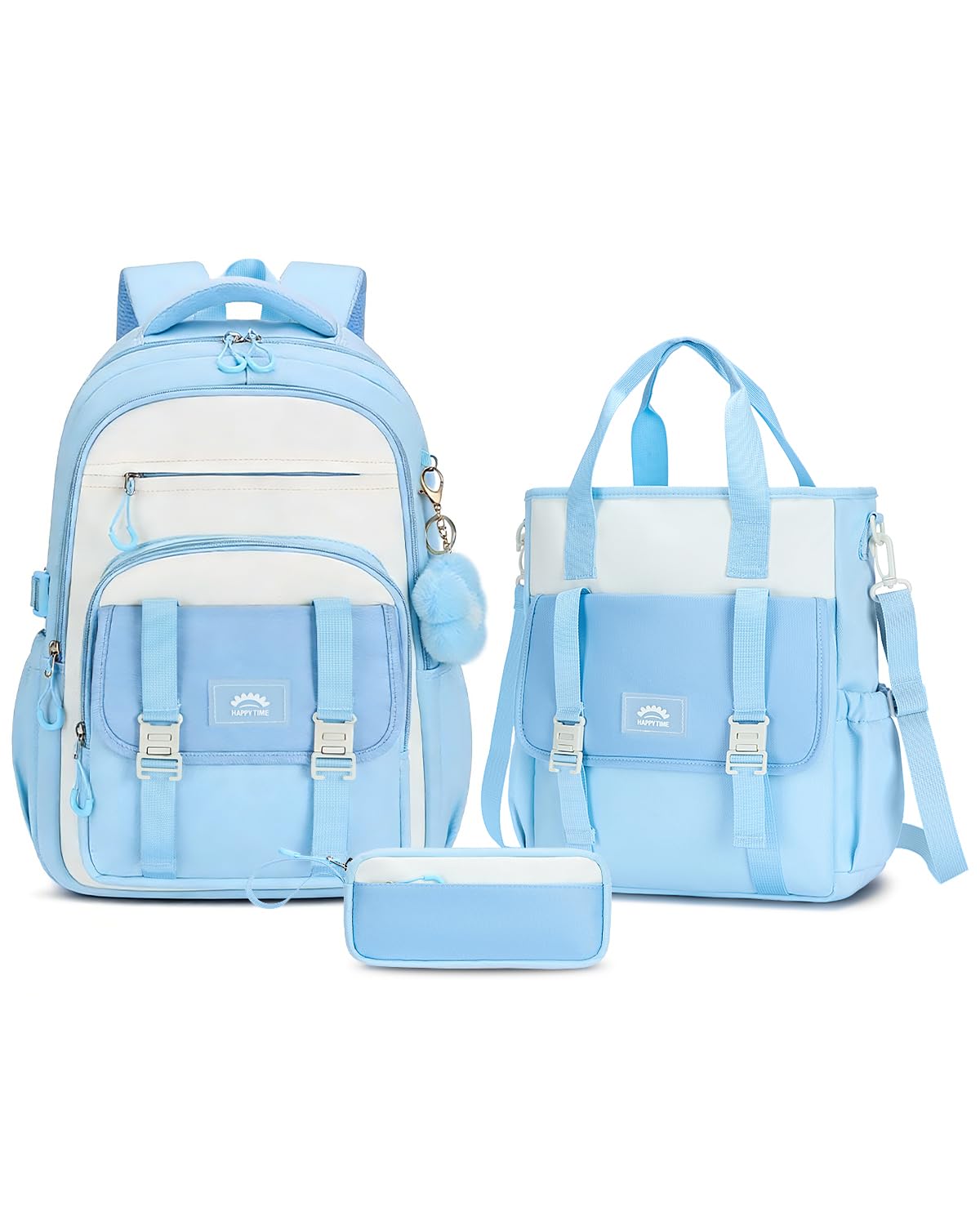 Amythe Mochila Escolar para Adolescentes Niñas, Mochilas para Instituto de 3 Piezas con Bandolera y Estuche, Mochila Grande Colegio Niña para Viajes y Ocio, Azul Cielo