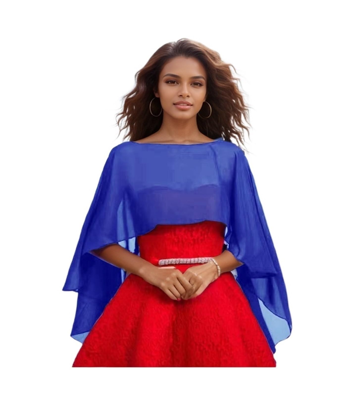 ZRHWSPD Chiffon Tops For Women Women's Ladies Wedding Capes Chiffon Jacket Wraps Shrug Bridal Bolero Long Shawl And Wraps(Blue)