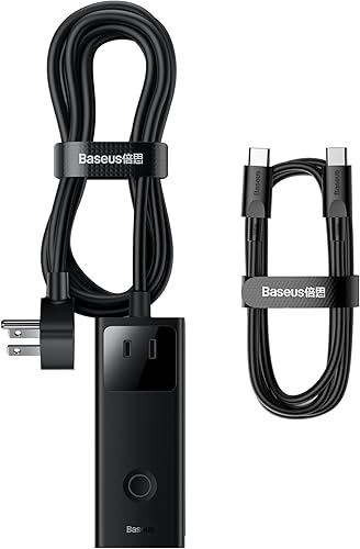 Vista 44 de Baseus Protector de sobretensiones de 1200J - PD40W USB C Cable de extensión de cargador con 3 salidas de CA y 3 puertos USB Estación de carga