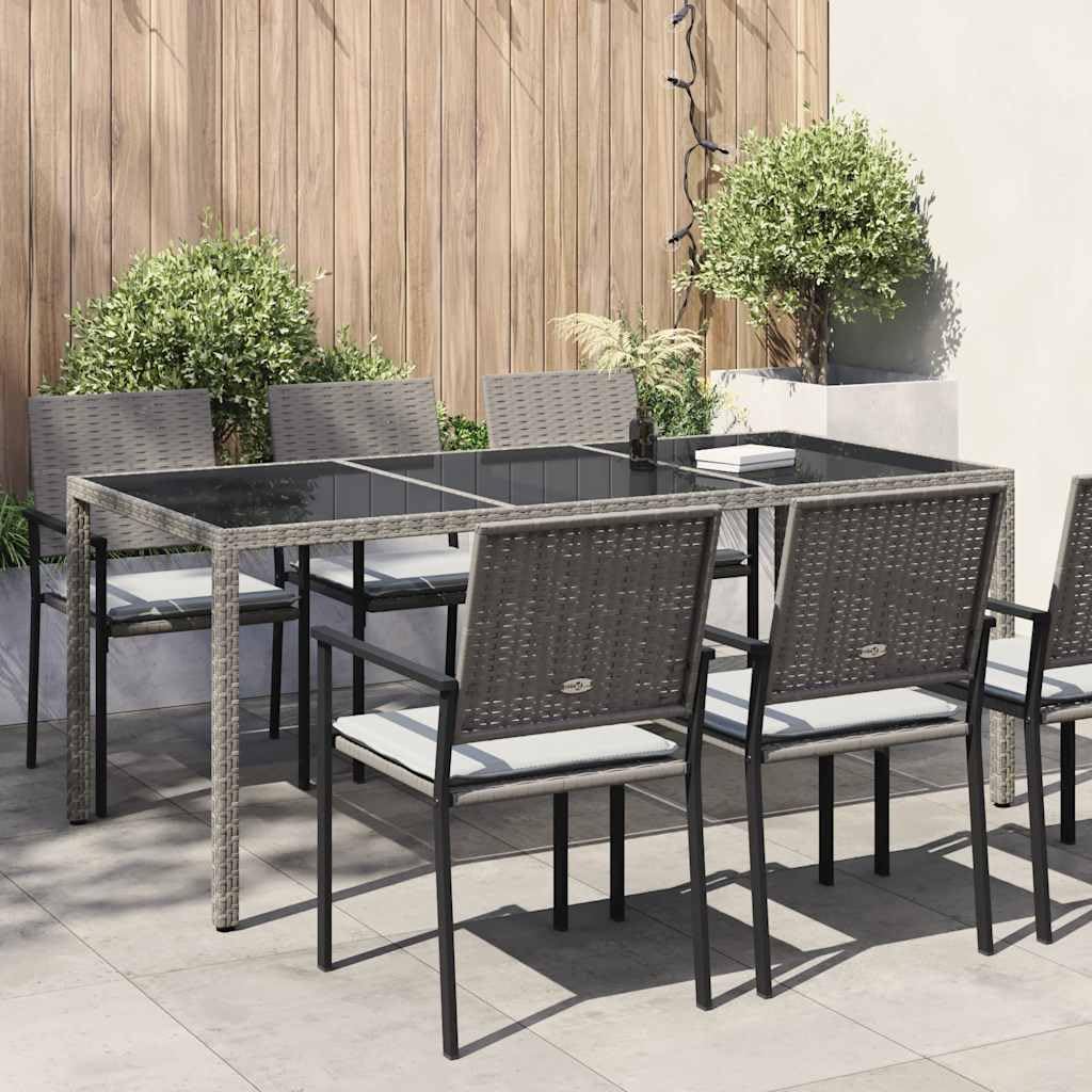 vidaXL Stół ogrodowy, szary, 190x90x75 cm, szkło i rattan PE, stół ogrodowy, stół do ogrodu, stolik ogrodowy, stoły ogrodowe, stoły do ogrodu