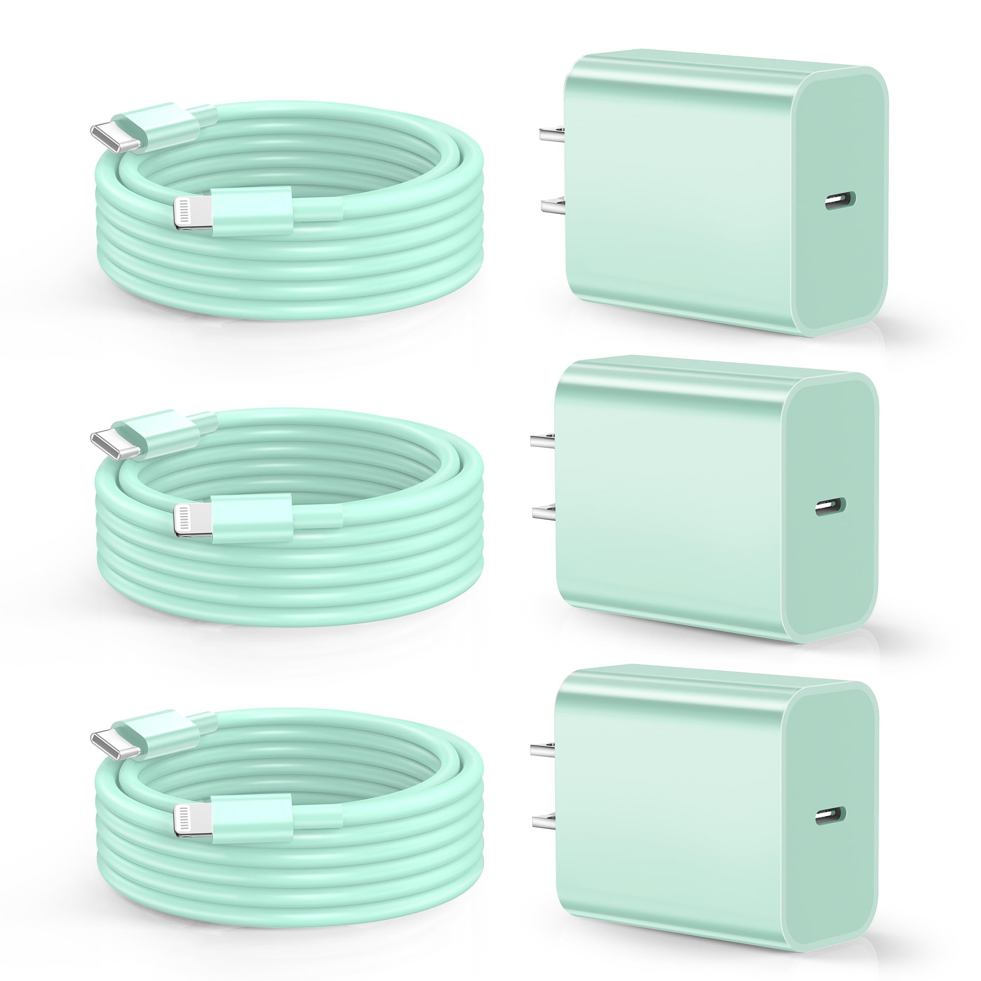 Dayaoncy 3 Pack Green 10ft USB C to Lightning Fast Charging Compatible with iPhone 14/13/12/12 Pro Max/11 Green