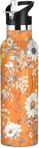 Miniatura 7 de Botella de agua deportiva aislada al vacío con diseño de orquídeas y orquídeas y tomillo, mantiene el calor y el frío, con popote a prueba de fugas,