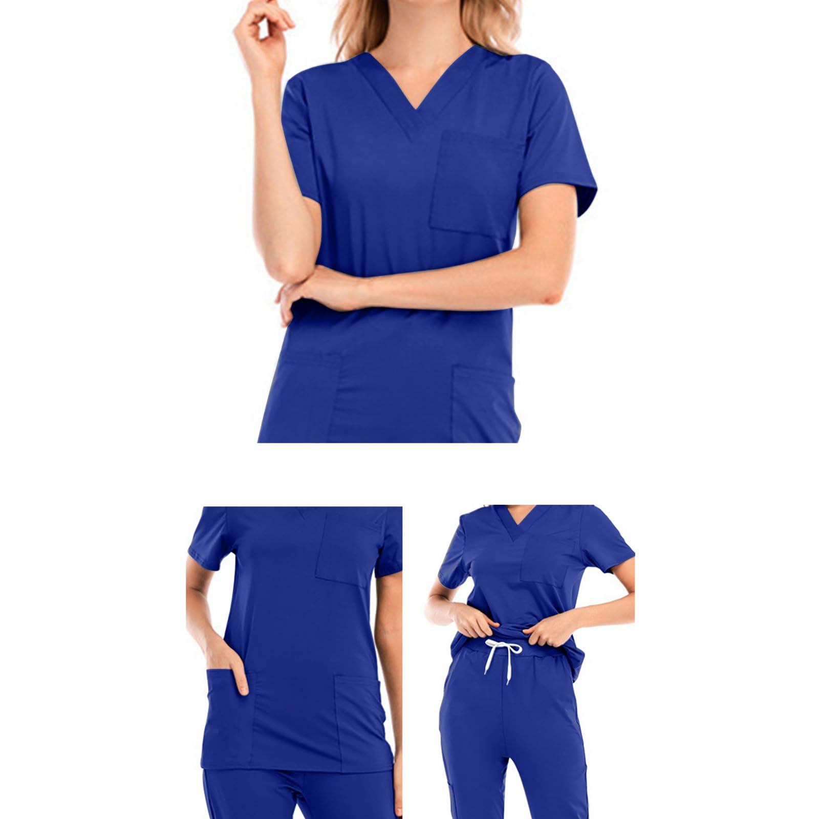 HAOLEI Uniformes Sanitarios Mujer Médico Set 2 Piezas Conjunto de Cuello V Casaca Manga Corta y Pantalón Rectos para Profesionales Sanitarios Cómoda y Profesional Ropa Sanitaria de Trabajo