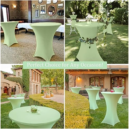 Image of 4 Pack 32x43 Inch Spandex Stretch Square Corners Tablecloth, Fitted High Top Table Cover for Bar, Weddings, Birthday, Banquet, Party (Sage Green)