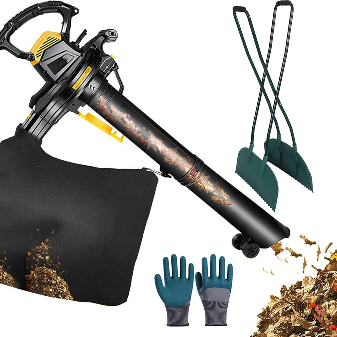 Souffleur de feuilles 3 en 1 avec broyeur 3800W et grand sac 40L pour entretien de jardin