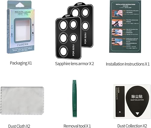 Miniatura 7 de Paquete de 5+5 protectores de lente de cámara compatibles con Samsung Galaxy S23 Ultra, fácil instalación y vidrio templado de lente