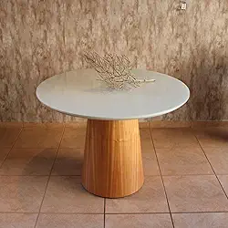 Mesa Jantar Cone Laqueado Tampo Redondo Laca Com Vidro 120cm