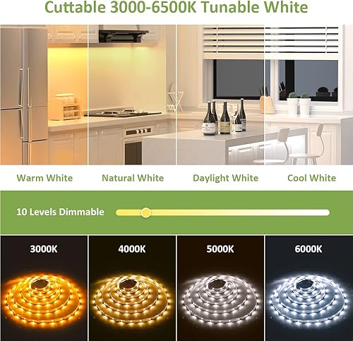 Miniatura 3 de NOVOSTELLA BritKing - Tira de luz LED blanca sintonizable de 6.56 pies, 1800 lm, regulable, impermeable, 3000 K-6500 K, luces LED flexibles con