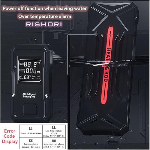 Miniatura 6 de Calentador de acuario, calentador de tanque de peces de 1200 W para agua salada y agua dulce, calentador sumergible inteligente de titanio con