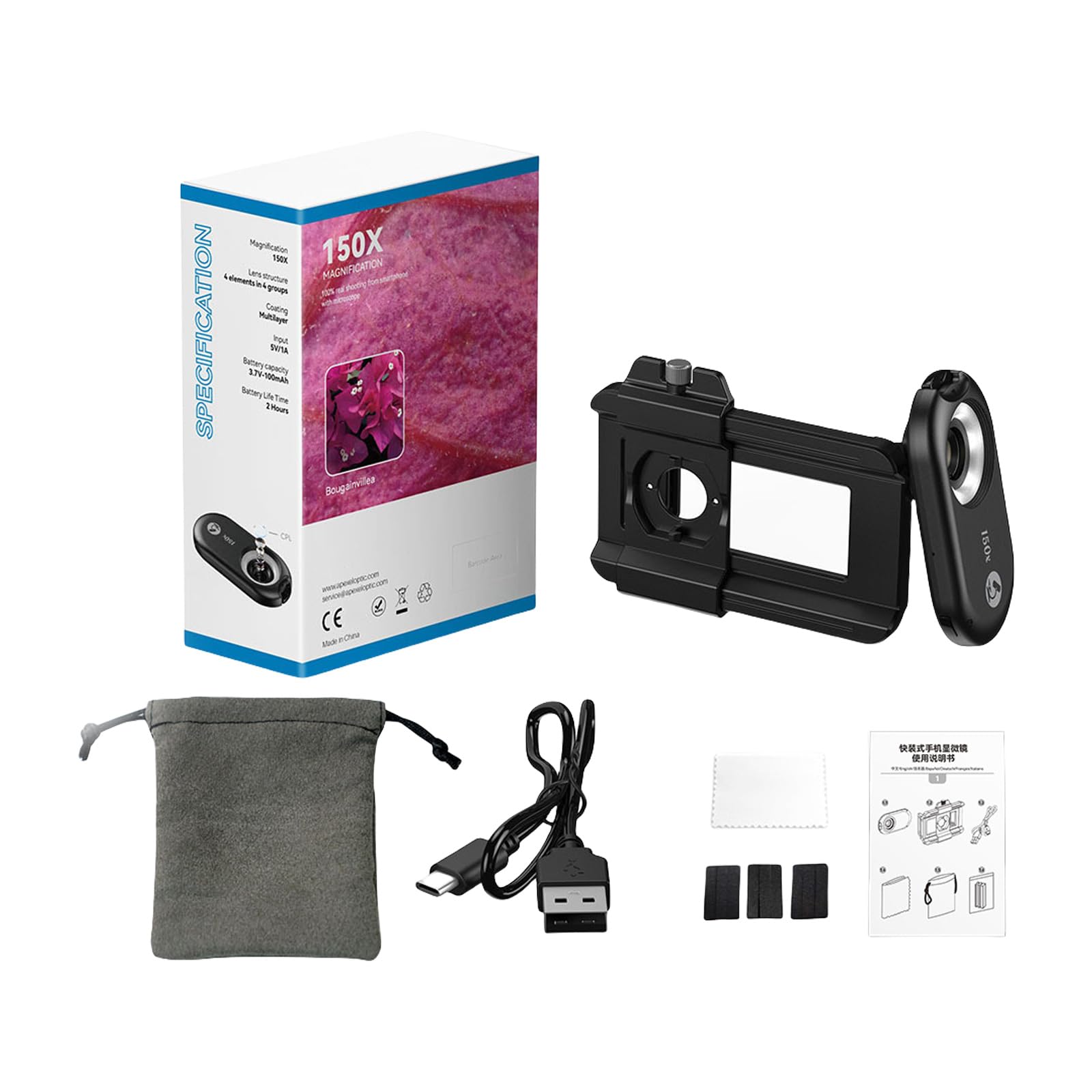 XAGMODSHN Lente Zoom Microscopio Digital Bolsillo Portátil con Luz LED LED Ajustable Cámara Teléfono Inteligente Portátil para Microscopio Teléfono con Luz