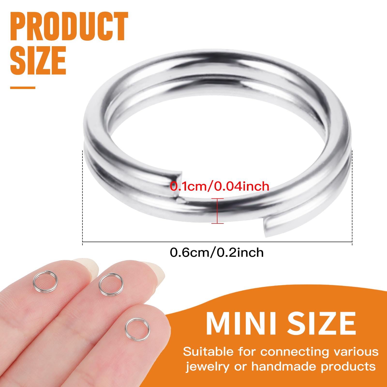 Gjinxi 200 Pcs Tiny Split Jump Rings for Key Chains Metal Small Key Ring Connectors Stainless Steel Split Rings Jewelry Ring for Charms Fit Jewelry Necklaces Bracelets Earrings Crafts DIY 6mm (Silver)