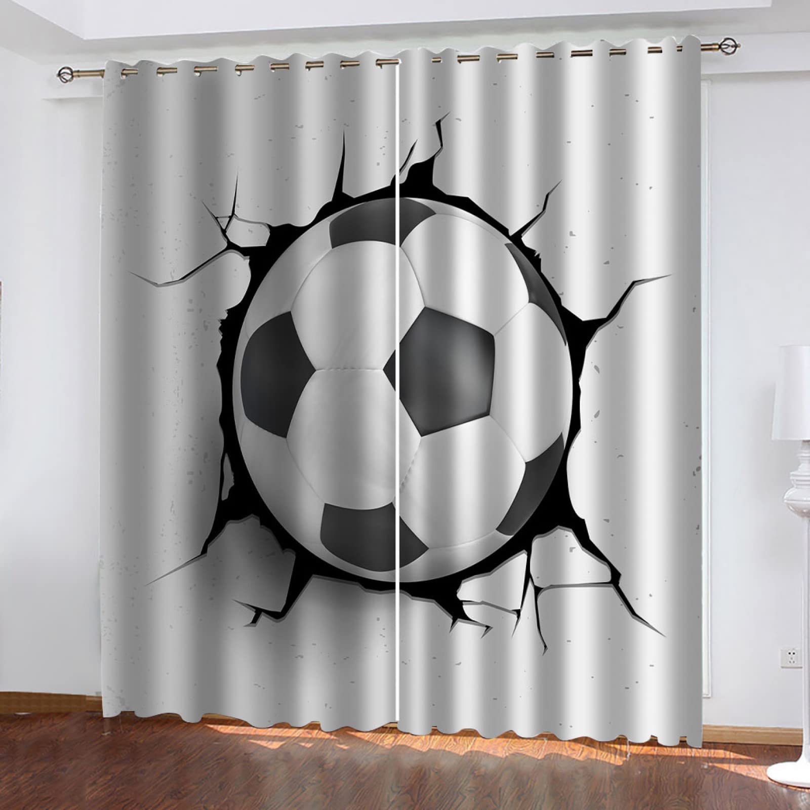 Children's Curtains Boy's Girls Baby Room Opaque Sports Football in Black and White 2 Pieces with Eyelets 117 x 137 cm Curtains Living Room Modern Youth Bedroom Thermal Insulated Cold and Hot