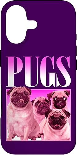 Miniatura 32 de iPhone 16 Pugs Bootleg Rap | Lindo Pug Dog Pet Owners Retro 90's Poster Case