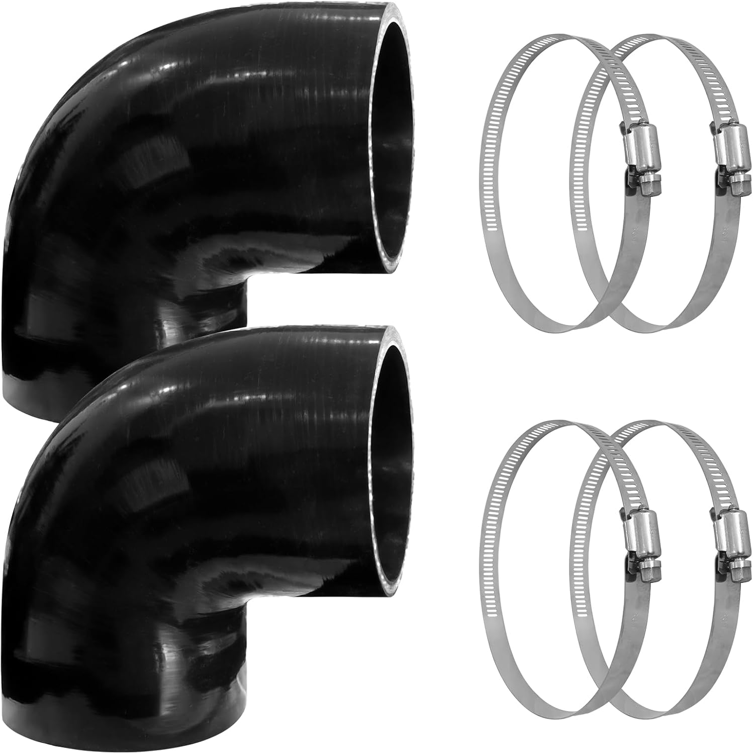 90 Degree Elbow Silicone Hose Coupler - 4-Ply Reinforced, Heat-Resistant, 100mm ID x 120mm Length (2 Elbows + 4 Clamps) for Turbo Systems, Motorcycle, Industrial Applications