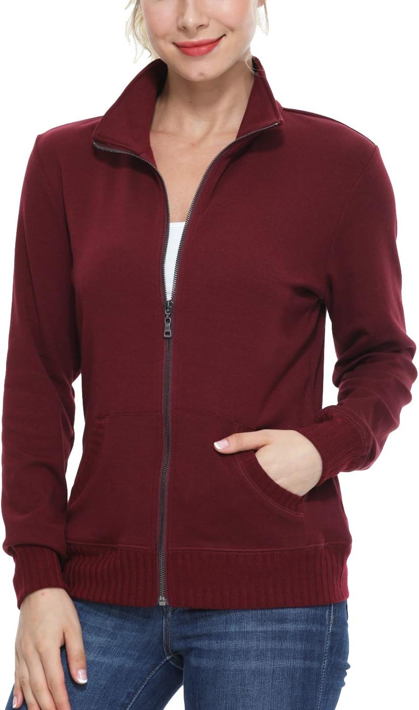 Women's Zip up Sweatshirt Jacket Stand Collar Hoodless Running Sweatshirt with Pockets - Image 4