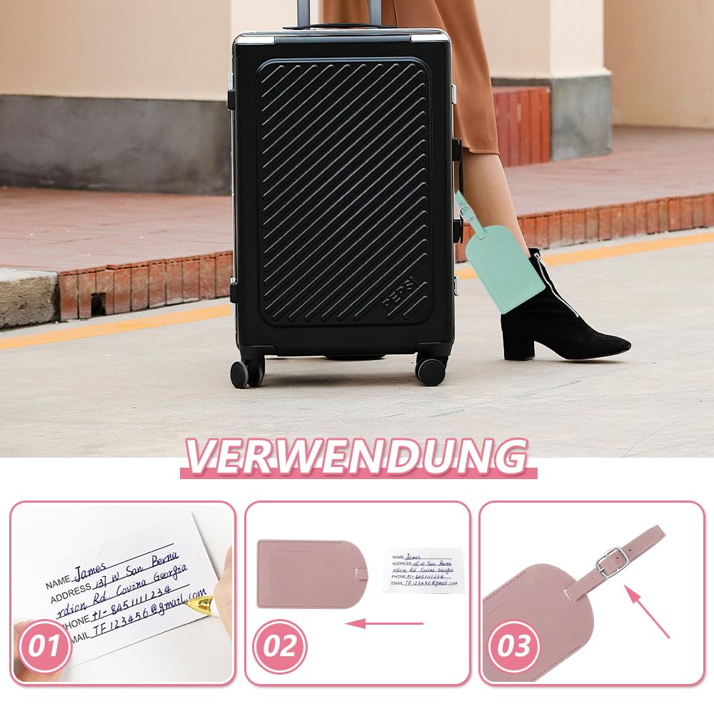 Lot de 4 étiquettes de bagage, en cuir PU, étanches, avec boucle réglable, pour les voyages d'affaires, les voyages en avion, les couples, les cadeaux de voyage de mariage (4 couleurs)