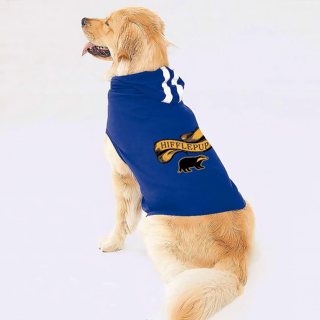 Hufflepup Dog Shirt with Hoodie - Faculty Design Dog Hoodie - Illustration Dog Clothing - Black White, M