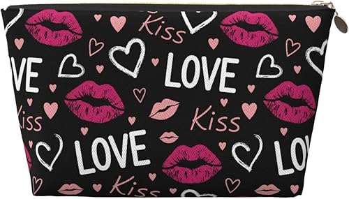 Miniatura 12 de Bolsa de maquillaje con patrón de corazón, bolsa de cosméticos de cuero para mujer, organizador pequeño de artículos de tocador para viajes y bolso,