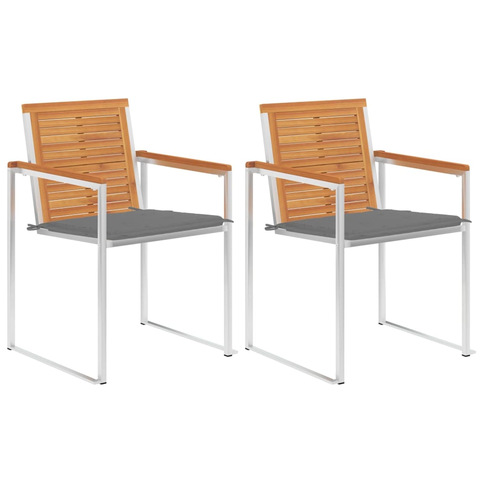 Chaises de jardin avec coussins gris en bois d'acacia massif x2