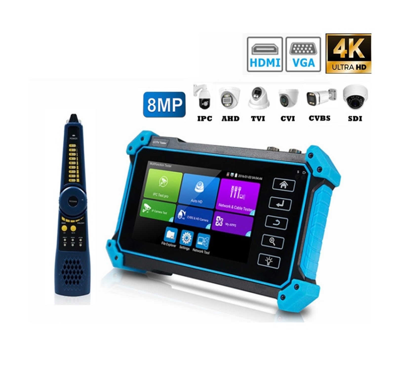 CCTV-Tester, 5,4 "CCTV IPC Tester IPC5200 Kamera Test Tool 8MP AHD CVI TVI VGA PTZ PoE UTP Netzwerk Kabel CCTV(IPC-5200 Plus)