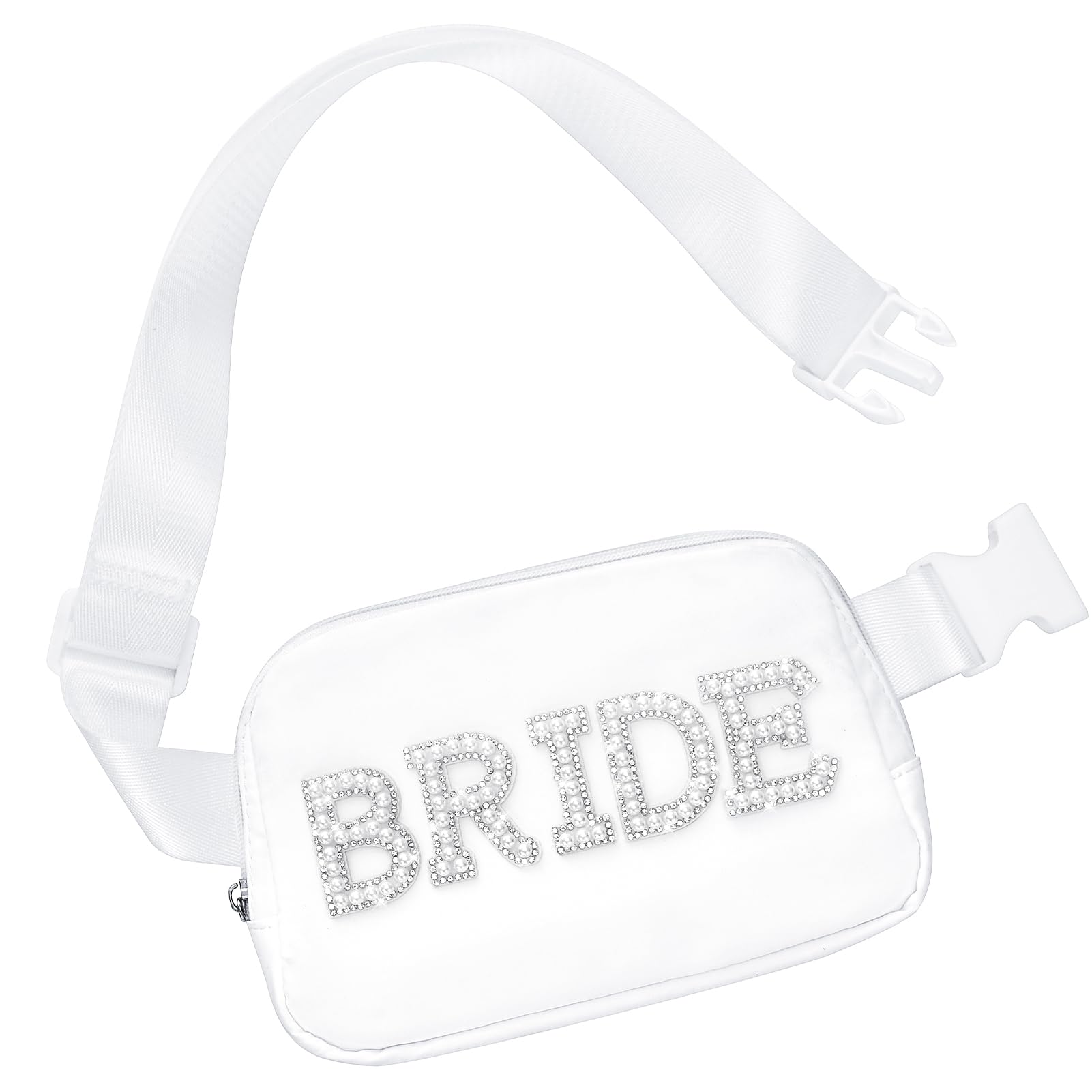 Bride Gifts, Bachelorette Gifts for Bride Fanny Pack, Bride to be Gifts, Bride Purse for Bachelorette Party Wedding Day Engagement Honeymoon, Pearl Bride Belt Bag White