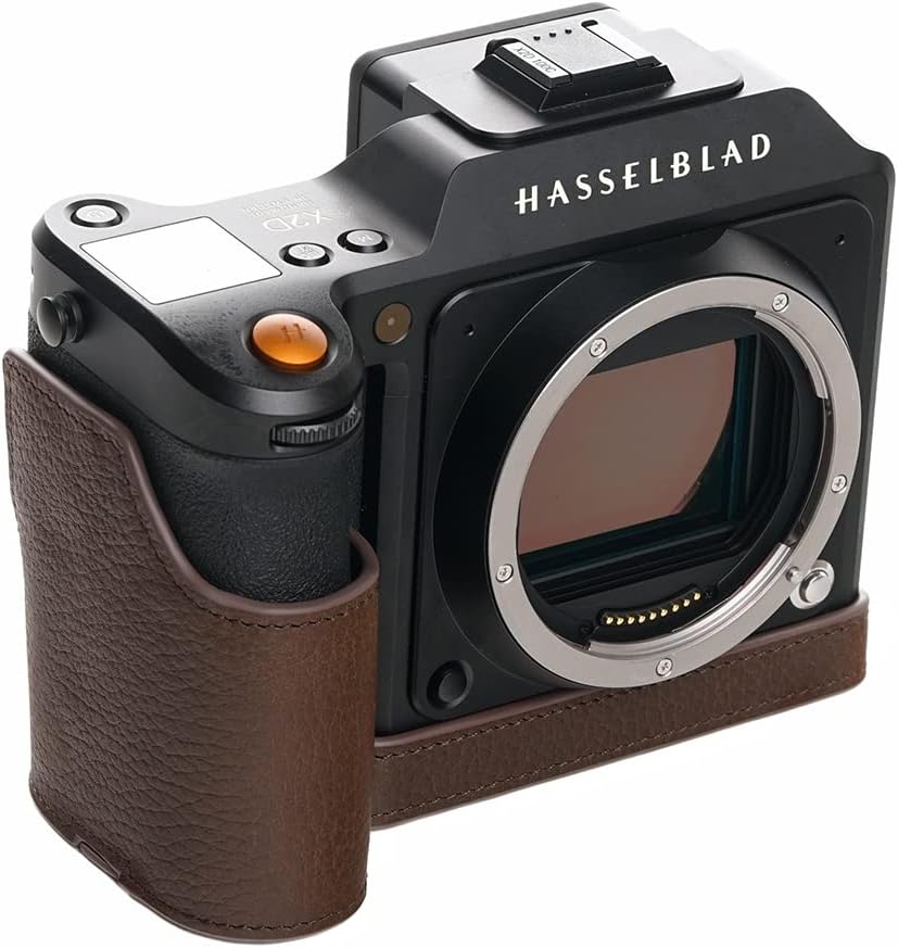 X2D 100C Camera Case, BolinUS Handmade Genuine Real Leather Half Camera Case Bag Cover for Hasselblad X2D 100C Camera Bottom Opening Version + Hand Strap (Coffee)