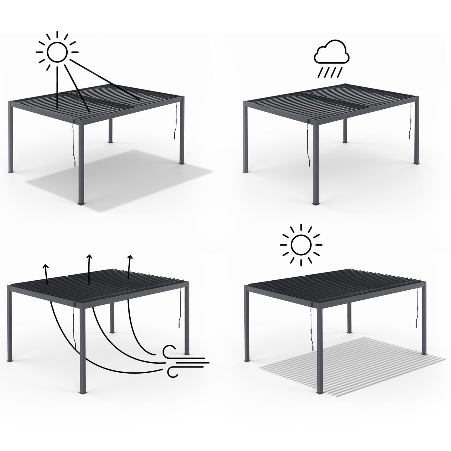 IDMarket - Pergola bioclimatique Lames orientables Acier 3x4 M avec persiennes Horizontales Gris Anthracite