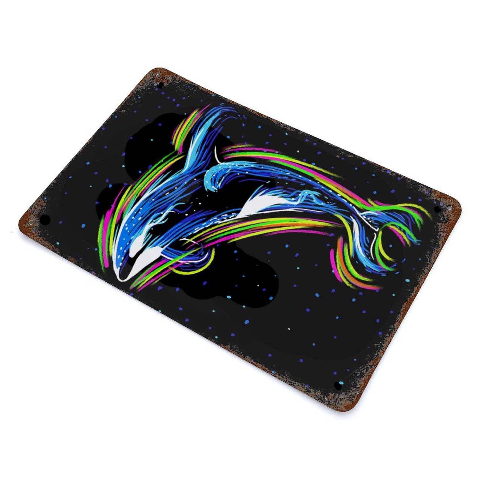 Garage Style Killer Whale Neon Lines Vintage Metal Tin Sign 11.8"x7.9", Rustic Home Decor for Bar And Workshop