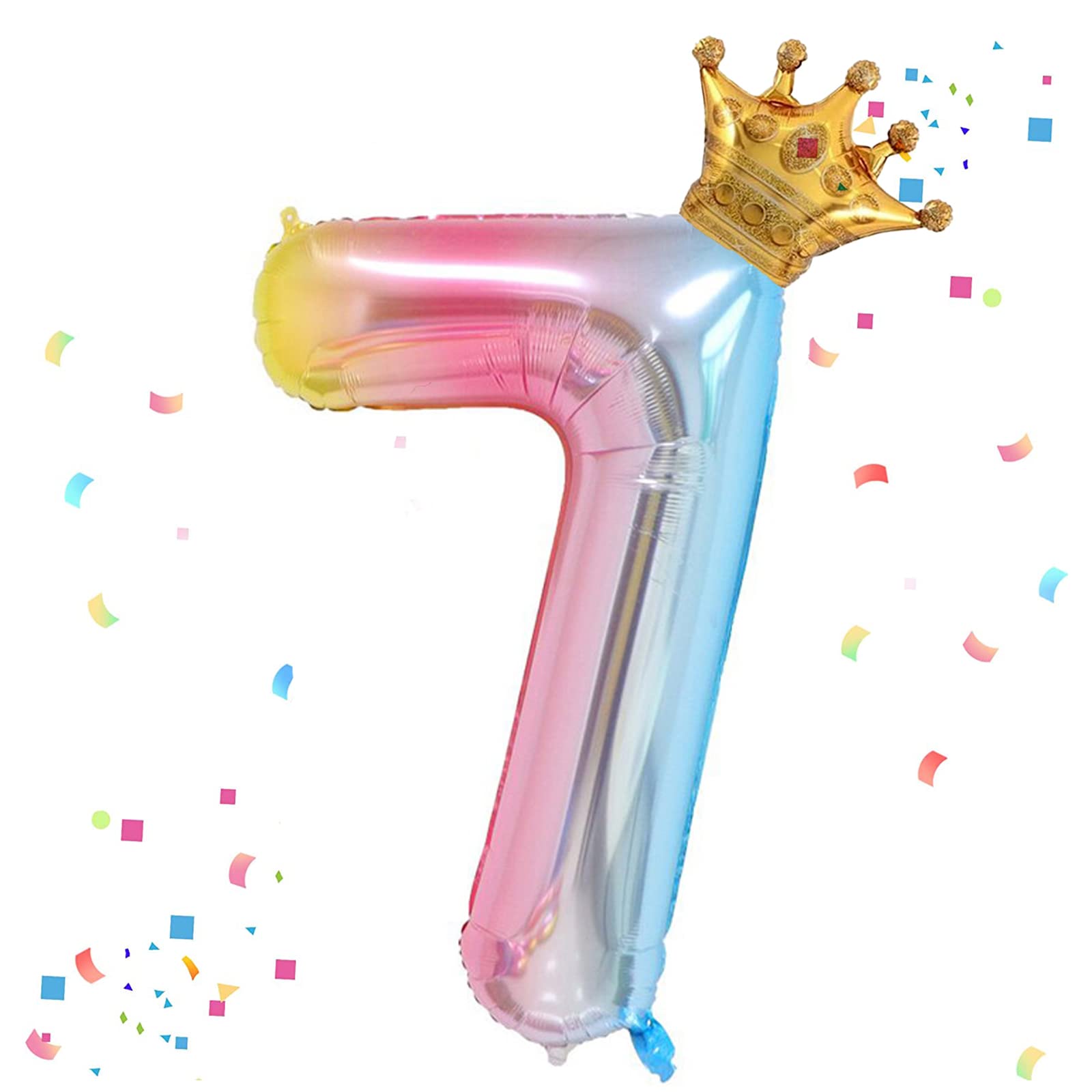 Rainbow Gradient Number 7 Balloon,40 Inch Giant Number 7 Balloon & Mini Crown Balloons for Girl 7th Birthday Party Decorations,Foil Mylar Birthday