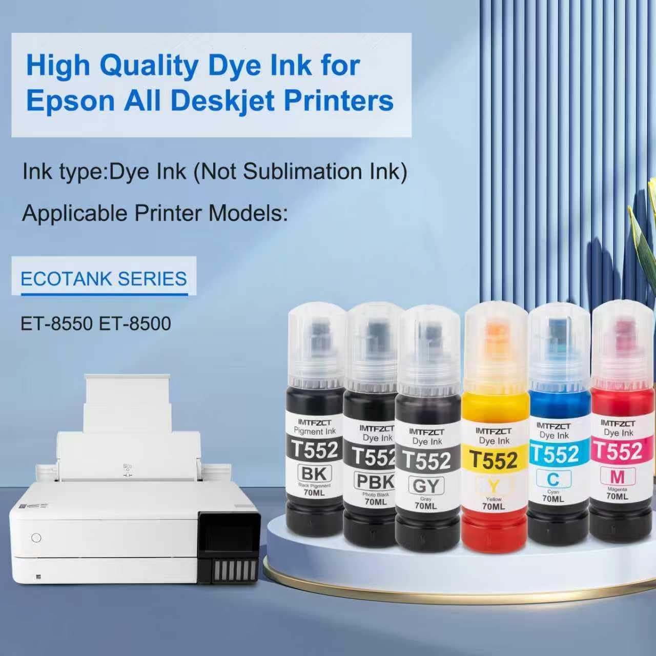 Replacement for T552 552 Ink Refill Bottles for Photo ET 8550 ET8550 Photo ET 8500 ET8500 8550 8500 Printers (BK PB C M Y GY)