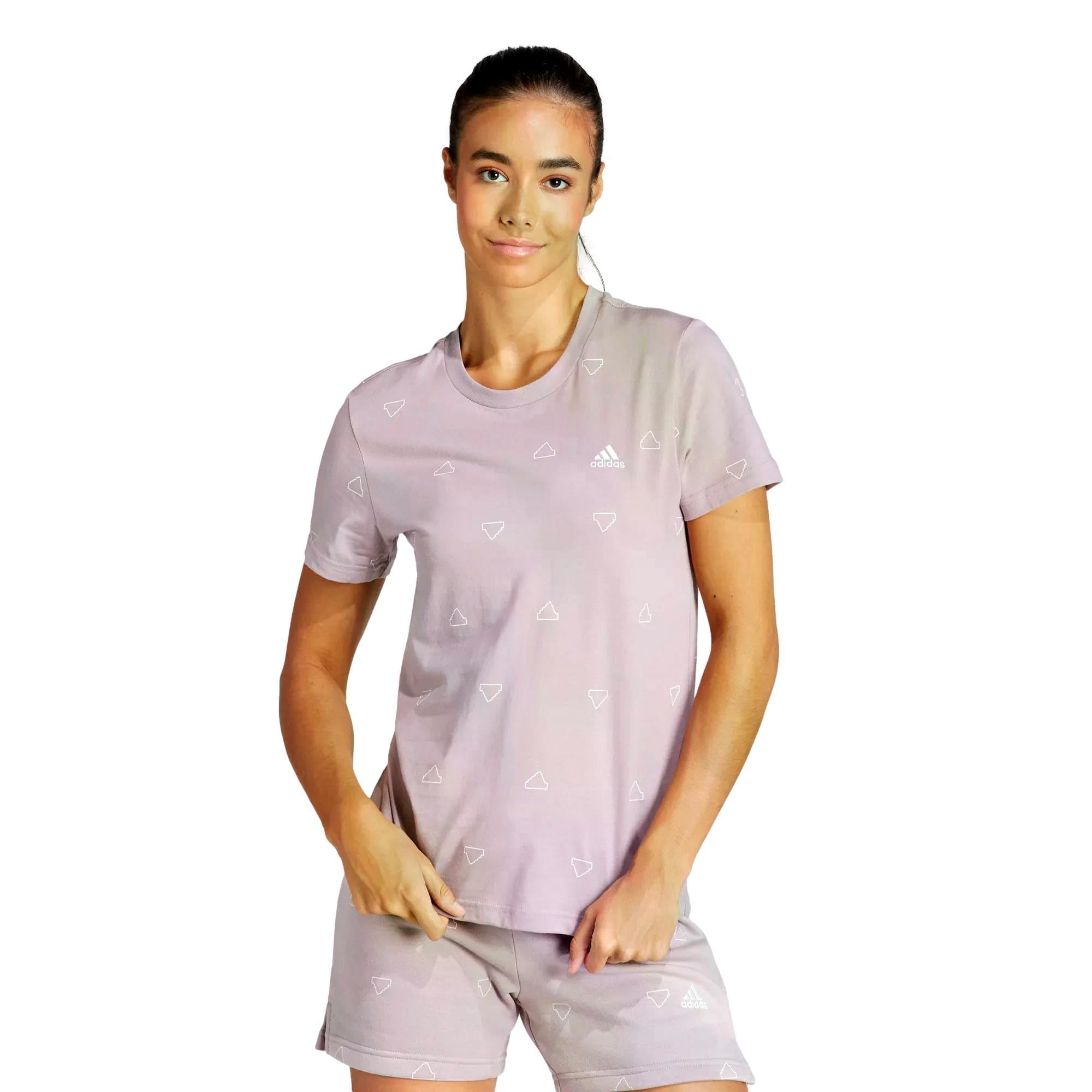 adidas Women's Essentials Monogram Slim Graphic Tee, preloved fig, XS
