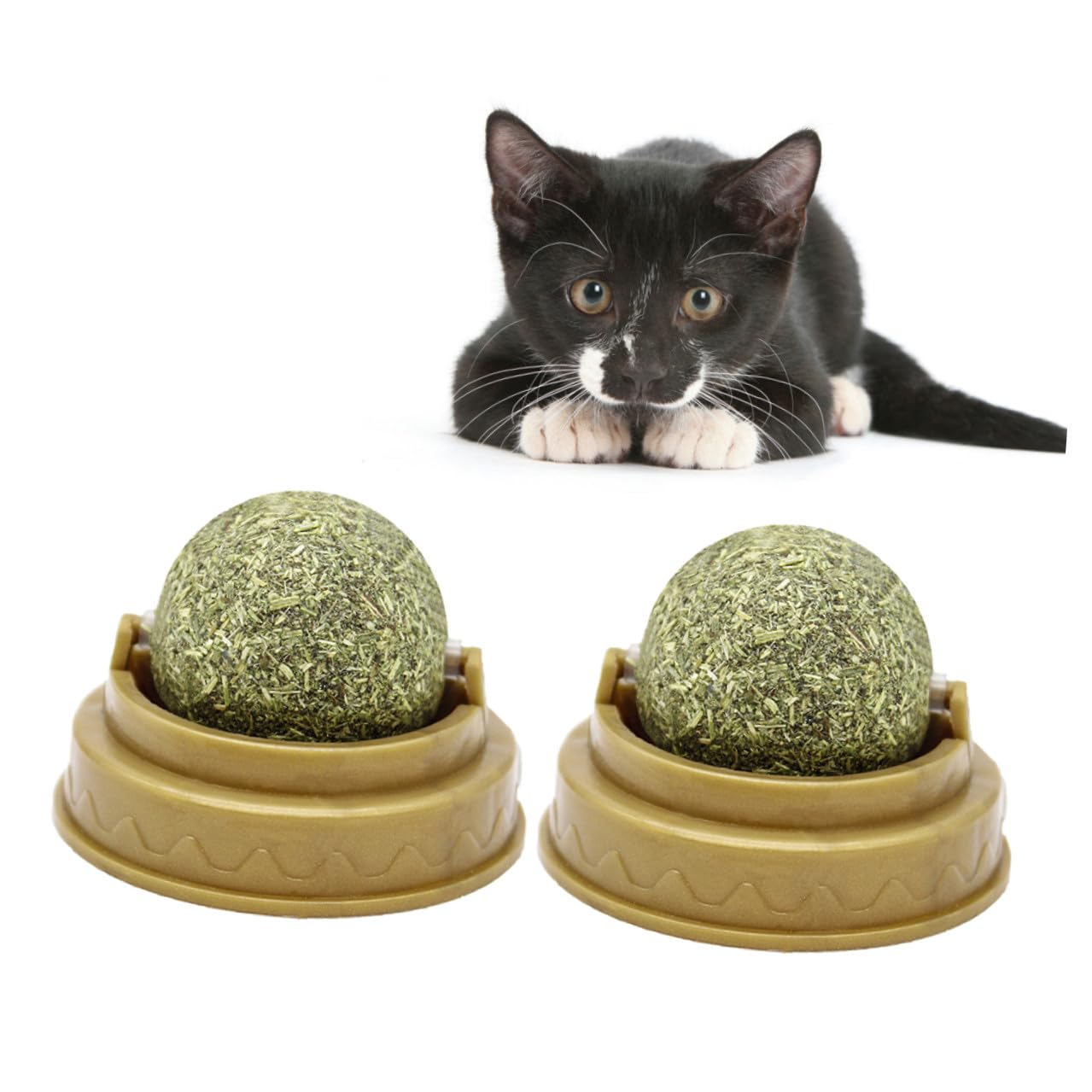 Bolas giratorias de catnip para limpieza dental de gatos y mejora digestiva de gatitos