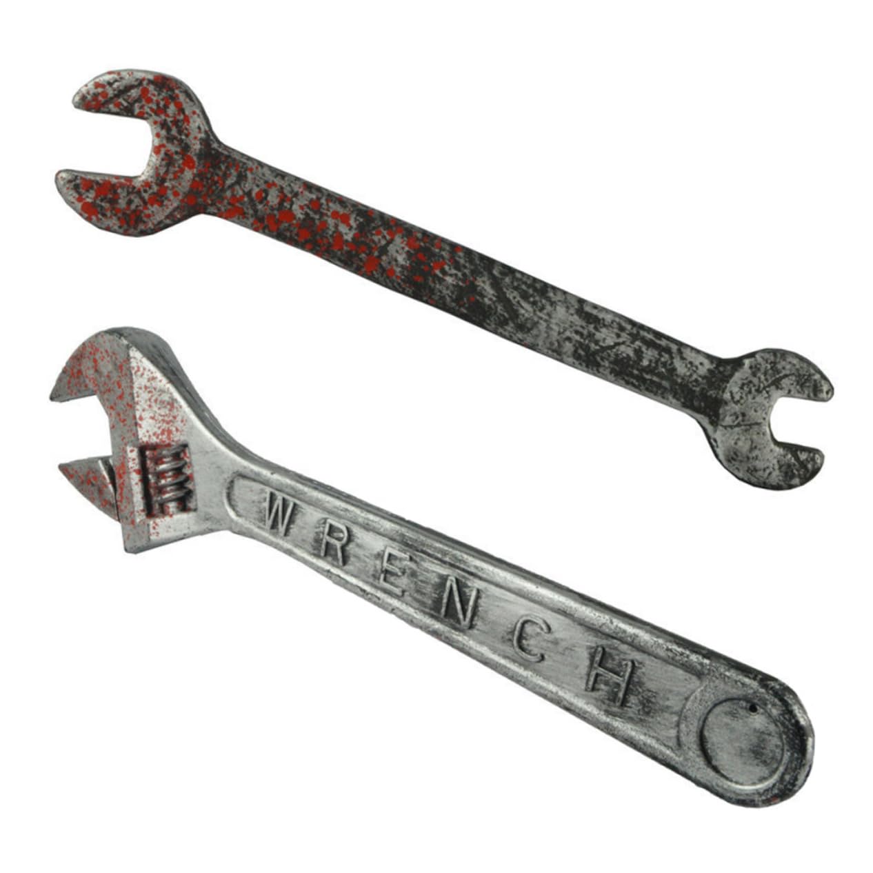 Toddmomy 2pcs Fake Wrench Spanner Props Plastic Simulation Bloody Small Opening Wrench and Large Adjustable Halloween Decoration for Haunted House Prank Party Stage Shows and Photo Shoots