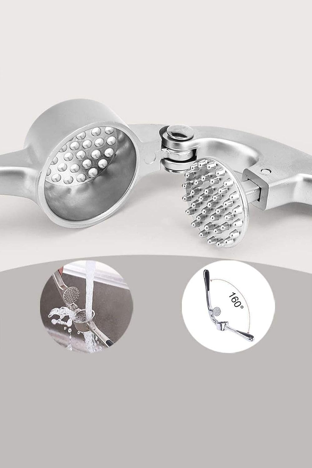 Garlic Press Stainless Steel - Round Garlic Crusher - Practical and Ergonomic Design for Effortless Mincing