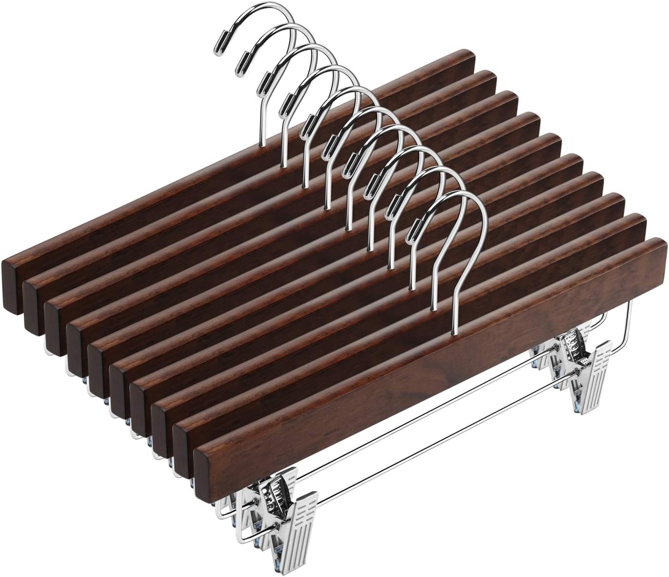 Eupako Wooden Hangers 20pcs Solid Pants Hanger with Adjustable Clips, 35cm Walnut Coat Hangers Adult for Clothes, Trousers, Skirts, Slacks, Closet Organizers for Home and Wardrobe
