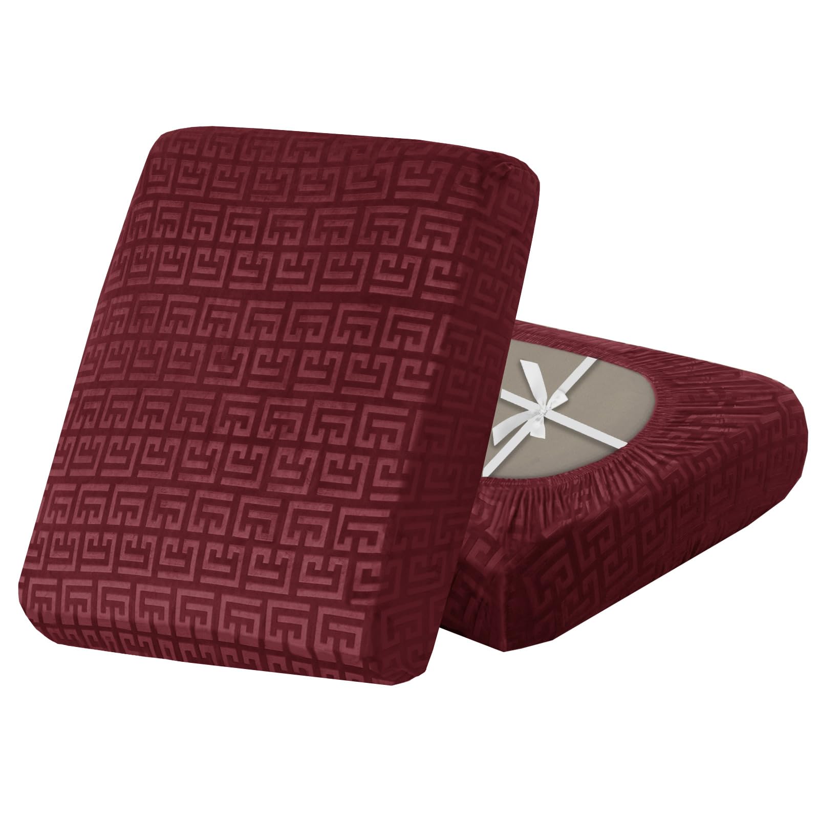 SYLC Stretch Sofa Cushion Covers Velvet Knurling, Non Slip Seat Covers for Sofas with Ties, Fitted Caravan Cushion Covers for Sofa/Settee/Couch/Motorhome (1pc Large chaise,Rose red)