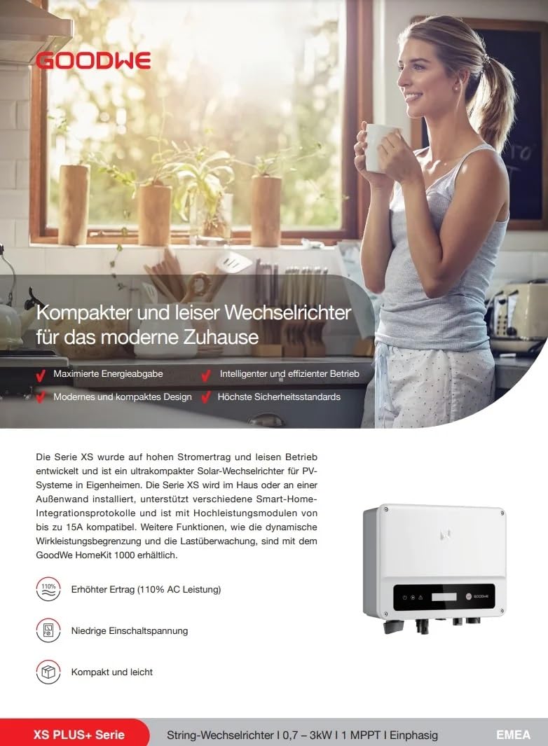 NAKA Wechselrichter Goodwe GW1500-XS Plus 1500W WLAN Einphasig Singel-MPPT WiFi App