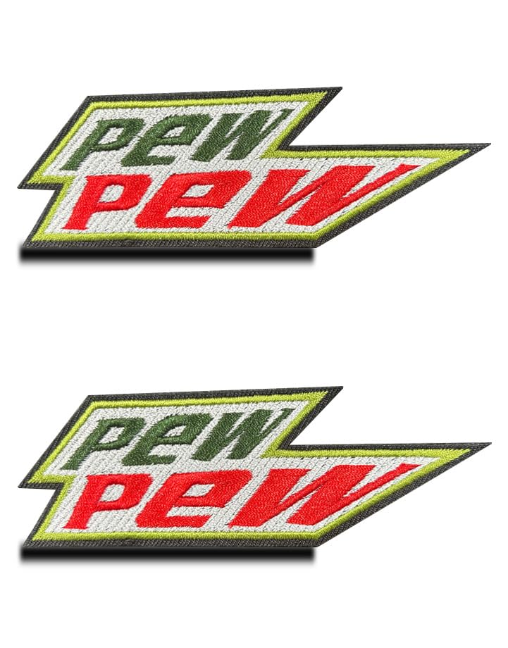 2 Pcs Pew Pew Creative Humor Tactical Morale Patch - Funny Tactical Hook & Loop Embroidered Fastener, Meme Patches for Backpacks, Uniforms, Jeans, Jackets, Vests, Hats & More