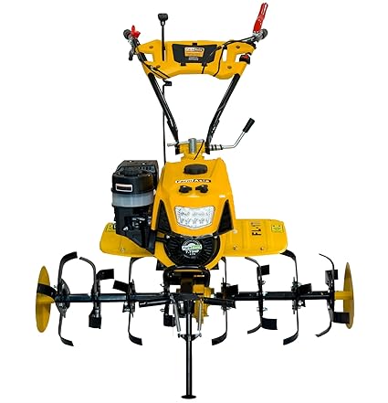 FARMASIA Power Weeder Cultivator, 7.5HP 4-Stroke Petrol Engine, LED Light, 5 Attachments, Yellow