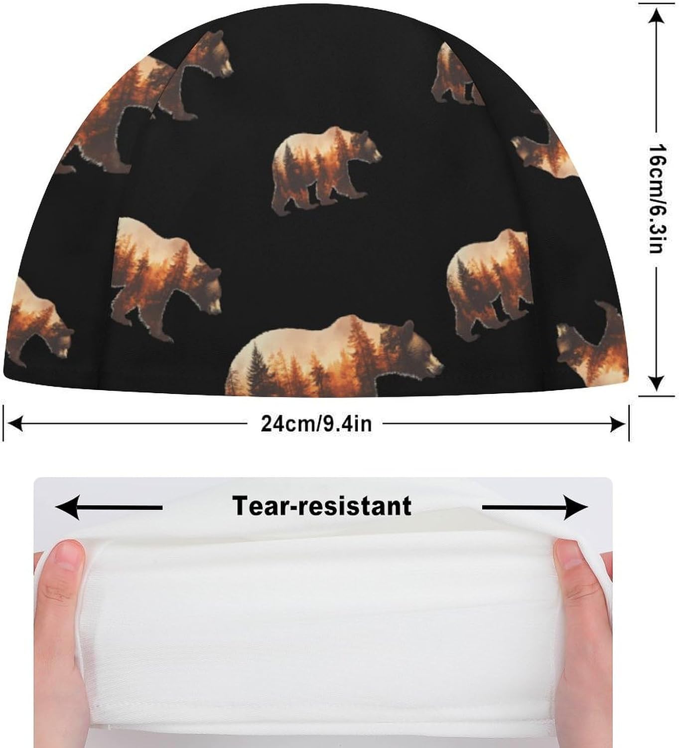 Bear Autumn Forests Womens Swim Cap for Men Adult Swimming Hat Curly Short Medium Long Hair