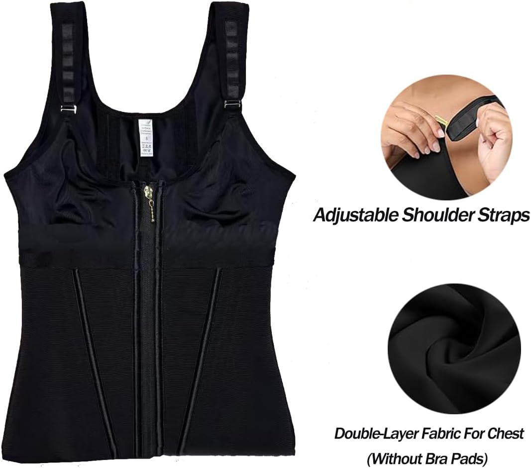 Women's Waisted Shapewear Tummy Control Shaper Vest Full Body Slimming Compression Underwear with Zipper and Hooks for Women Postpartum Gym（black M）