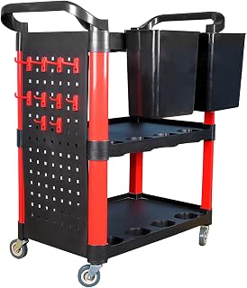3 Tier Rolling Utility Carts Auto Detailing 2PCS Tool Cart with Side Hanging Plate & Hooks & Hanging Bucket,Car Detailing Organizer for Garage DIY Home Studio Projects,Classify and Store Your Tools