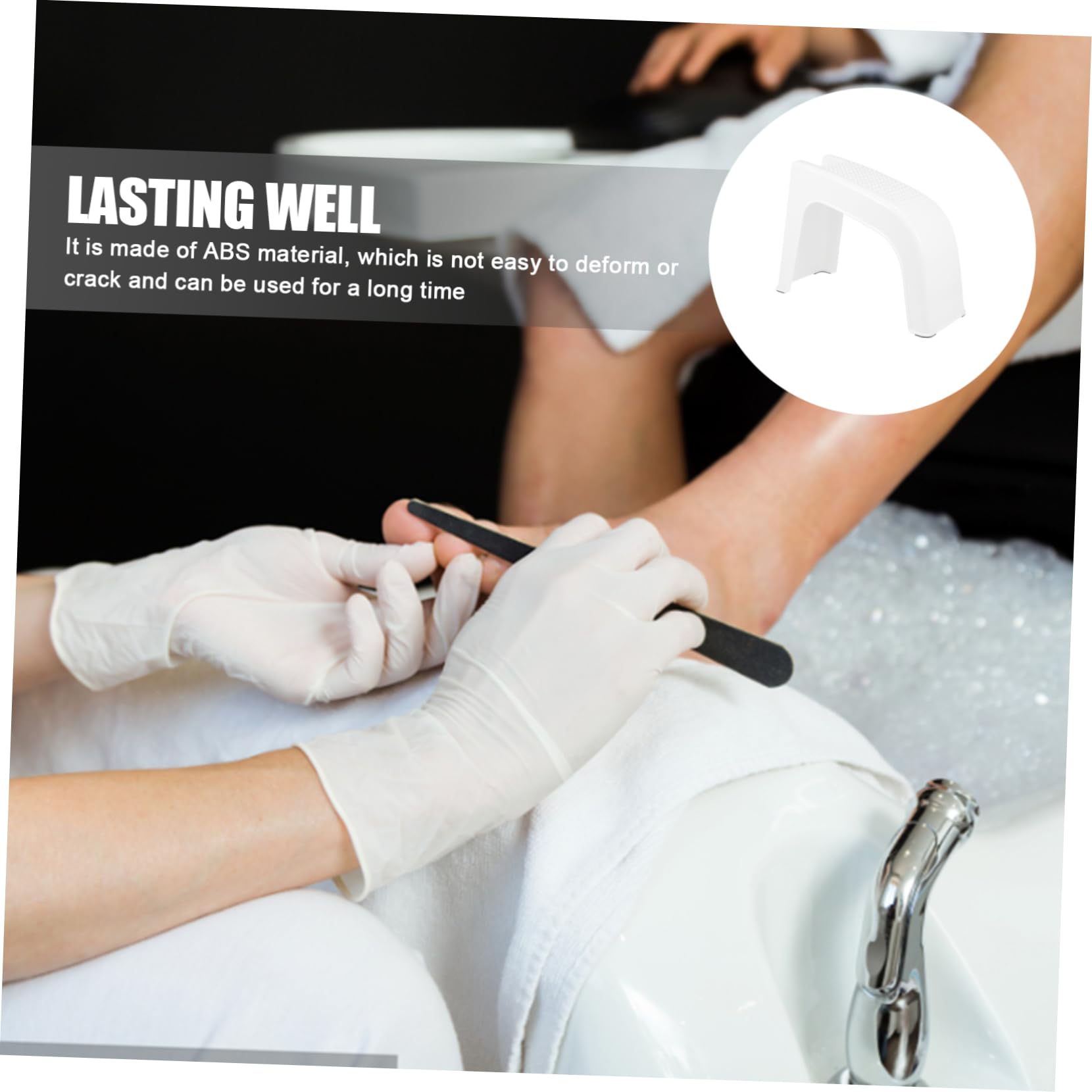 Sgabello Poggiapiedi per Pedicure in Abs Beige per Saloni | Uso in Pedicure e Foot Care Salon, Vano Porta Utensili, Formato Pratico per Casa e Bagno