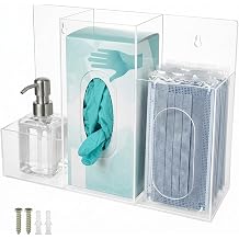 Acrylic Hygiene Station, 3 Compartment Clear Hygiene Supply Dispenser, Wall-Mountable or Countertop PPE Station for Face Masks Gloves Hand Sanitizer Tissues for Office Clinic Restaurant School