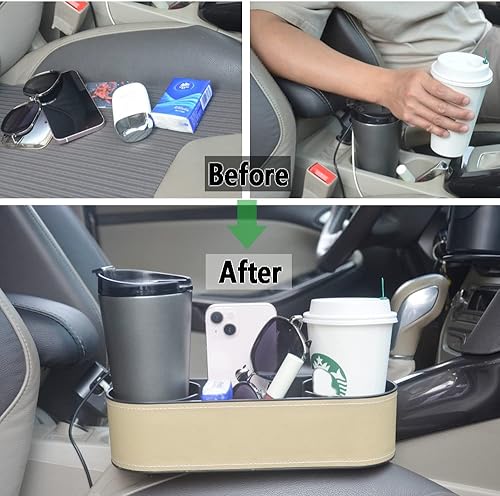 Miniatura 3 de Organizador expansor de portavasos para automóvil, portavasos multifuncionales con cubierta de piel sintética, inserto lateral, consola central,