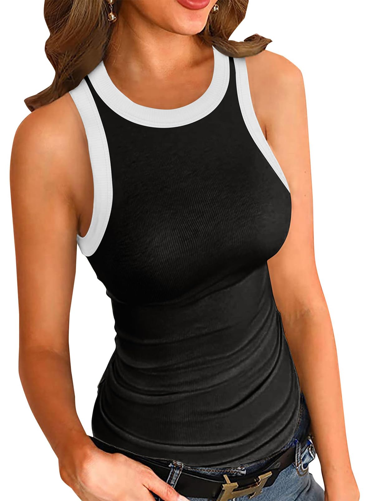 Samefar Womens Slim Knit Sleeveless Racerback Casual Basic Ribbed Tank Tops Vest