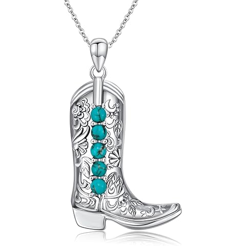 Turquoise Boot Necklace for Women S925 Sterling Silver Boot Pendant Necklace Genuin...