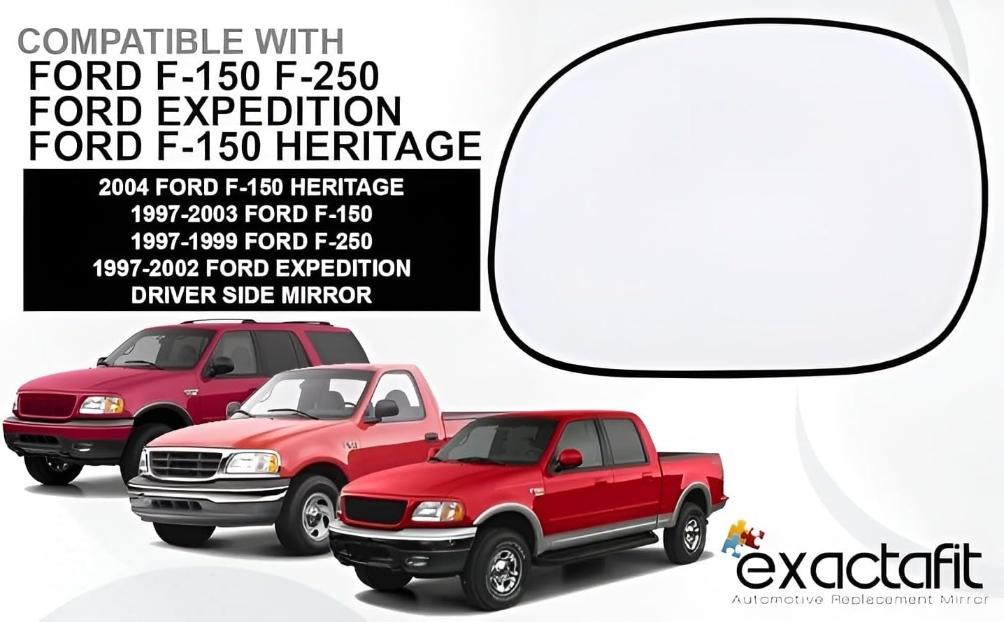 Driver Side Mirror Glass For 1997-2003 Ford F150, 1997-1999 F250, 1997-2002 Expedition Left Hand Mirrors Non-Heated With Back Plate F85Z-17K707-AD