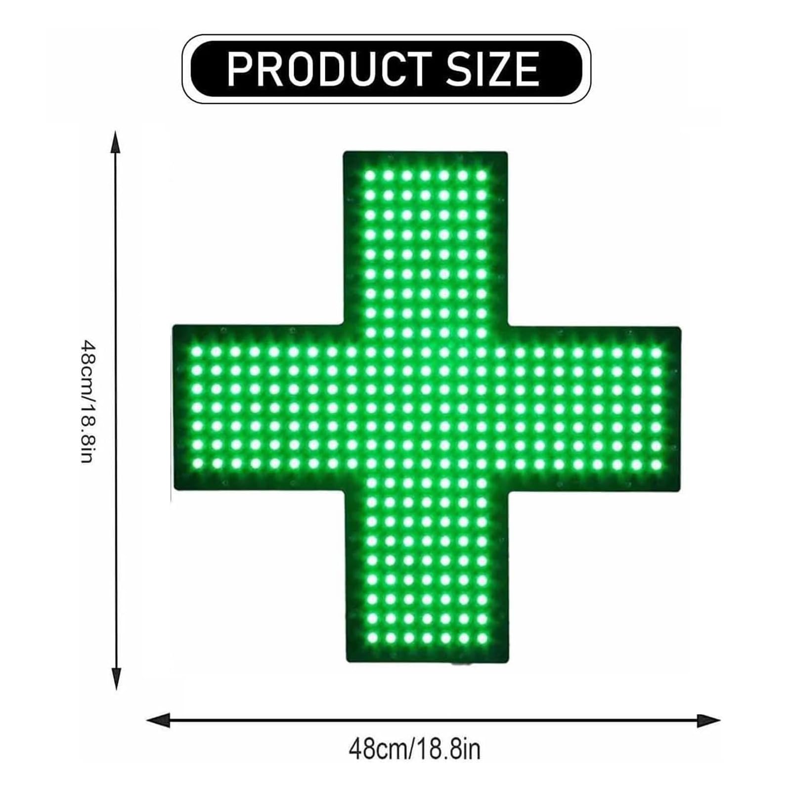 Luz LED de señal de cruz médica, altamente reconocible con 3 modos de iluminación, duradera y de bajo consumo para farmacias, clínicas y clubes (48 x 48 cm) con cadena de metal colgante